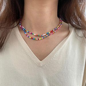 Choker 2023cute Woman Necklace Jeweler Gothic Bohemian Short Handmade Beaded Color Bead Double-Layer For Women Joyero