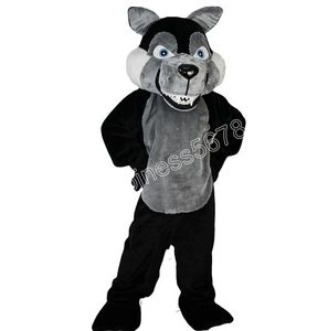 Vendas a quente preto feroz lobo mascote figurina de desenho animado de caráter traje carnaval para adultos tamanho de aniversário festa de aniversário de halloween traje de roupa ao ar livre