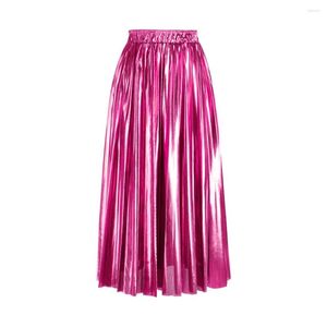 Skirts 2023 Fashion Elastic Waist Golden Elegant Women Midi Skirt SS0039 Black Silver Gold Purple Pleated Long