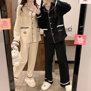 女性用スリープウェアパジャマ女性韓国のラペルスリープウェア秋の冬ピジャマかわいい服パジャマ2ピースパンツセットラウンジウェアPJスーツ230310