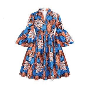 Ethnic Clothing Womens African Ankara Print Maxi Dress Traditional Casual Outfits Attire Fashion Lotus Sleeve V Neck African Dresses Women 230310