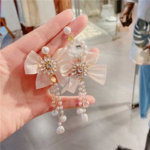 Earing 925 Silver Needle Pearl Crystal Tassel Asymmetric Gentle Women's Ornaments Exaggerate Sweet Earrings