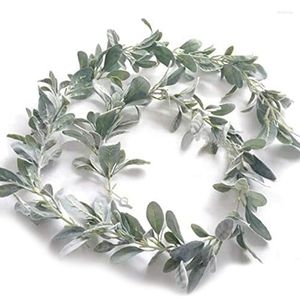 Decorative Flowers 3Pcs 6.7 Ft Lambs Ear Garland Artificial - Succulent Fall Eucalyptus Leaf Mantle