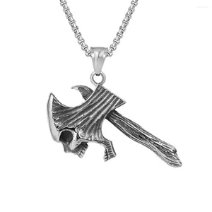 Pendant Necklaces Retro Punk Ghost Head Axe War Accessories Stainless Steel Hip Hop Necklace