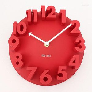 Wall Clocks Home Decor Creative Modern Art 3D Number Dome Round Red 22.5 9cm