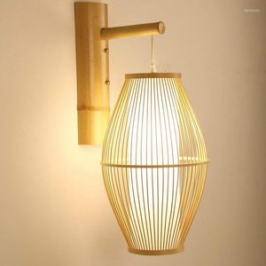 Vägglampor bambu lykta skugga lampa fixtur rustik land asiatisk japansk sconce ljus hem sovrum vardagsrum hallen