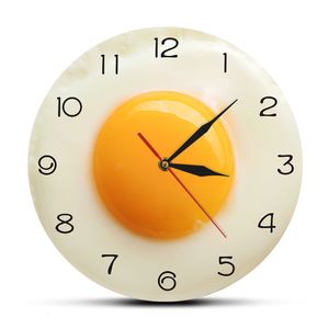 Wanduhren Sunny Side Up Spiegelei Küche Wanduhr 3D Flaches Design Frühstück Essen Wandkunst Esszimmer Inneneinrichtung Stille Wanduhr 230310