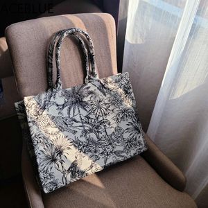 Akşam çantaları lüks tasarımcı çanta kadın marka çantası alışveriş plajı jakard nakış kadın tuval tote 2023 omuz