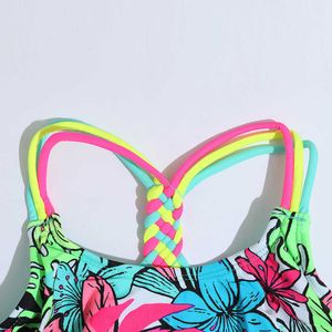 Endelar 4-18 år Flounce Girl Swimsuit Kids Tropical Floral Two Piece Children's Swimwear Crochet Strap Bikini Set Girls Bathing Suits