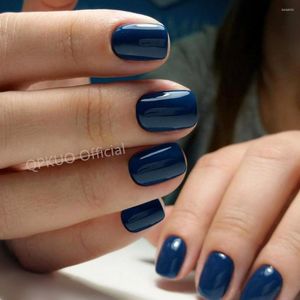 Unghie finte 24 pezzi stampa artificiale blu navy su unghie finte quadrate corte per il design fai da te strumento per manicure con punta delle dita a copertura totale