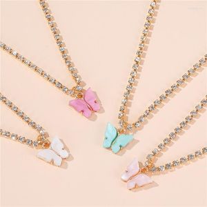 Pendant Necklaces Iced Out Chain Acrylic Butterfly Statement Necklace For Women Cubic Zirconia Collier Boho Jewelry Crystal Baby Girl