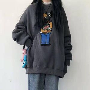 Big Sale Women's Hoodies Women's Cartoon Print Fleece Sweatshirt Oversize Long Sleeve O Neck Pullover Girls 2023 Autumn Winter Casual Loose