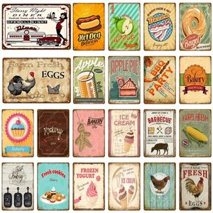 Bäckerei-Retro-Blechschild, Dekor, Bauernhof, frische Eier, Mais, Metallschilder, Eis, Apfelkuchen, Abendessen, Gemälde, Poster, Pub, Bar, Zuhause, dekorativer Teller, Grill, Dekor, Größe 30 x 20 cm, w02