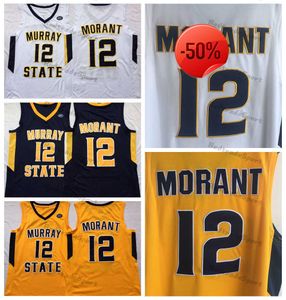 Mens Murray State Racers 12 Ja Morant College Basketball Jerseys Blue White Yellow Ed Shirts Ovc Patch S-xxl