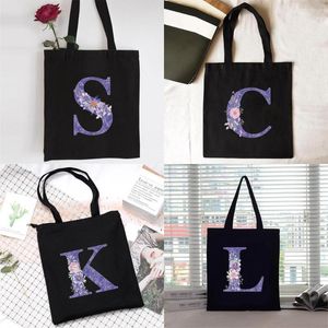 Shoppingväskor väska kvinnor handväska axel damer shoppare canvas pendla stor kapacitet skola lila blommuttryck