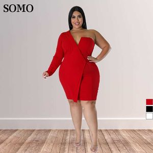 Plus Size Kleider Einfarbig Sexy Eine Schulter Frauen Dünne Abend Bodycon Backless Mini Kleid Großhandel Dropshipping 230307