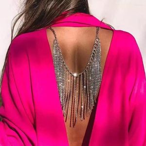 Chains Women's Sexy Shiny Rhinestone Long Tassel Multilayer Necklace Back Chain Jewelry Wedding Party Backless Dress Accessories Jewelr