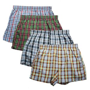Underpants High Quality Brand 4-Pack Men's Boxer Shorts Woven Cotton 100% Classic Plaid Combed Male Underpant Loose Breathable Oversize 230310