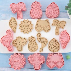 Moldes de cozimento 8pcs/conjunto refrescante havaí 3d biscoito biscoito biscoito pressione acessórios diy cutter conjunto personalizado