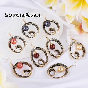 Hoopörhängen Huggie Sophiaxuan smycken Hawaiian Gold Plated Dingle Drop Earring Colorful Pearl Hoops for Women 2023