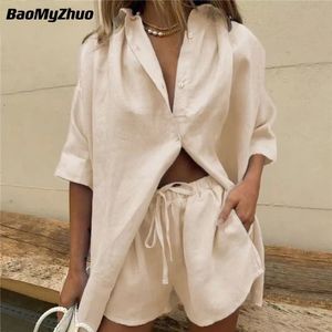 Damen Zweiteilige Hosen Casual Womem Sommer Trainingsanzug Shorts Zweiteiliges Set Lounge Wear Kurzarm Shirt Tops und Mini Shorts Anzug Weibliche Homewear 230310