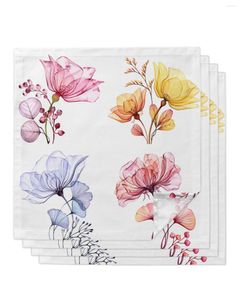 Table Napkin Watercolor Flowers Transparent Texture 4/6/8pcs Kitchen 50x50cm Napkins Serving Dishes Home Textile Products