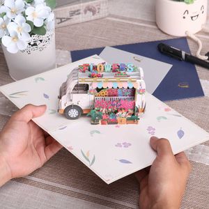 Gift Cards 3D Flower Truck Birthday Card for Wife Mom Daughter Mothers Day Gift Greeting Cards Z0310