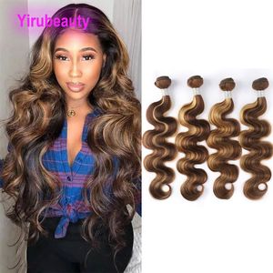 Brazilian Human Hair P4/27 Piano Color Double Wefts Hair Extensions 4 Bundles Body Wave Yirubeauty 10-30inch
