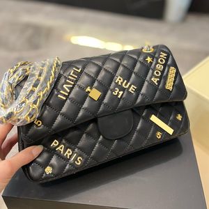 25cm Women Classic Flap Jumbo Designer Bag Genuine Leather Glitter Badge Pack Crossbody Glod-Tone Metal Chain Letter Stars Letter Sequined Shoulder Handbag 6 Colors