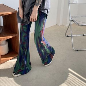 Pantaloni da donna Elastico a vita alta Pantaloni svasati lunghi Pantaloni a campana Coreano Estate Tie Dye Stampa a contrasto scuro Pantaloni slim sexy Harajuku Streetwear 230309