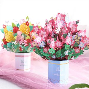 Gift Cards Bouquets Paper Flower Card 3D Flower Pop Up Card For Mother Day Gift Card Flowers Cards Paper Craft Greeting Card For Girlfriend Z0310