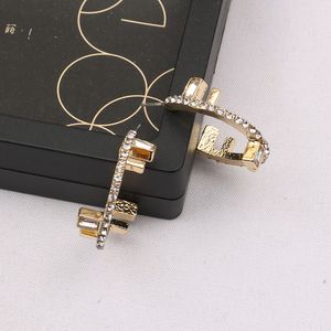 Fashion 18K Gold Plaked Luxury Brand Designers Double Letters Stud Clip Chain Women Geometric 925 Silver Crystal Rhinestone Earring Wedding Party Jewerlry