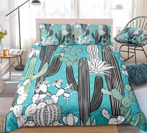 Bedding Sets 3PCS Cactus Set Plants Duvet Cover Tropical Quilt Blue Home Textiles King Floral Dropship White Black