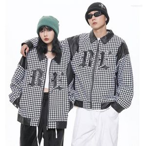 Herrenjacken Leder Spleiß Wolle Stickjacke für Männer und Frauen koreanische Streetwear Fashion Lose Hip Hop Mantel männlicher Mantel Unisexmen's