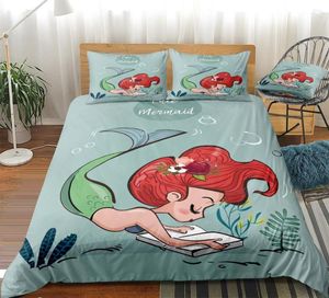 Bedding Sets Mermind Duvet Cover Set Cartoon Fairy Tales For Girls Kids Green Beds Home Textiles Microfiber Bedspread