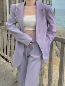 Kadınlar Suits Blazers İki Parçalı Setler Kadın Outifers Kadınlar Blazer Suit Uzun Kollu Ceket Kadın İş Kırış Purple Pantolon Pantolonu Palto 230310