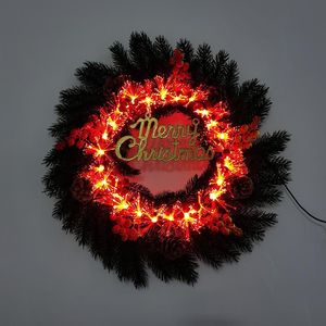 Decorative Flowers & Wreaths Artificial Garland Christmas Ornament Wreath With LED Light Front Door Hanging Home Year Party DecorationDecora