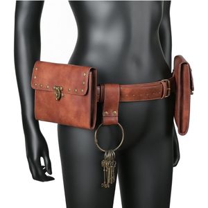 Midjepåsar Vintage Belt Leather Pack Kvinnor Män Steampunk Double Pouch Bag Waterproof Phone Holder Bum Purse Knight Costume 230310