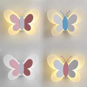 Lampada da parete Nordic Macaron Farfalla Luci a LED Sconce Camera da letto Soggiorno Decorazione dell'interno della casa Apparecchio di illuminazione per specchio da bagno