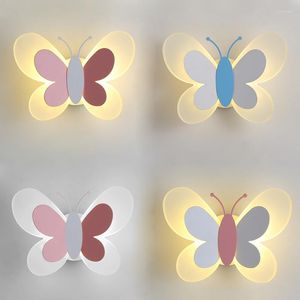 Lâmpada de parede Macaron nórdico Macaron Butterfly Light Light Sconce Bedroom Sala de estar em casa decoração interna Banheiro iluminação de espelho de banheiro