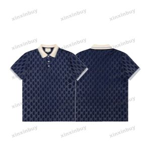 Xinxinbuy Men designer tee t shirt 23ss dubbel bokstav krage jacquard kort ärm bomull kvinnor svart vit blå grön m-2xl