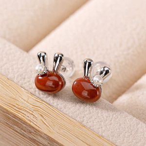 Earings Yilu silver S925 Sterling Silver Plated Hetian Yunan red personality cute little rabbit Womens temperament earrings