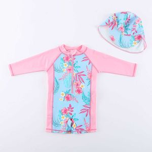 One-Pieces ere Girls Beachwear Dress Baby Swimwear Floral Swimming Comes One Piece Swimsuit With Hat