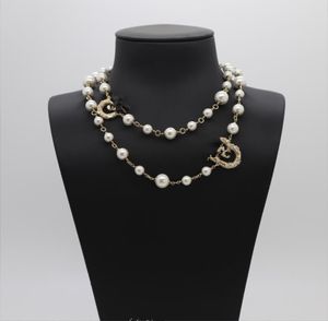 Naszyjniki wiszące kwadratowy kryształowa podwójna warstwy perłowy złoto-płakny łańcuch przedłużania damskiego łańcucha swetra podwójnego warstwy