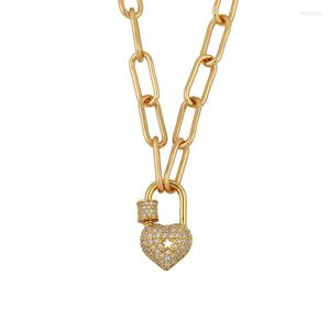 Pendant Necklaces Gold Chain Heart Key Padlock For Women Gift Shiny White CZ Cubic Zirconia Lock Charm Wholesale Jewelry 2023