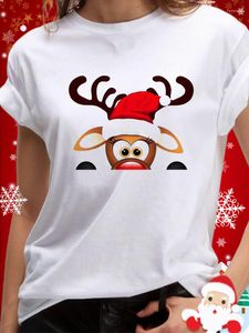 T-shirt da donna 2023 Stagione invernale Anno di Natale Stampato T-shirt a maniche corte Camicia con stampa alce Harajuku Moda donna