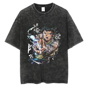 Męskie tshirts Mężczyźni Umyjane tshirt anime graficzny harajuku streetwear bawełniane letnie koszulki z krótkim rękawem 230310