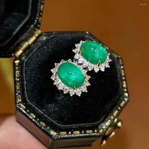 Studörhängen LR Fina smycken 2CT Real 18K Gold AU750 Natural Emerald Gemstones Diamonds for Women Presents