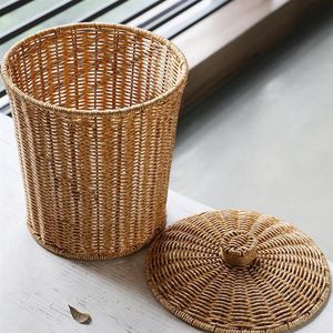 Storage Baskets Basket Storage Wicker Trash Woven Can Waste Baskets Laundry With Bin Rattan Lid Garbage Container For Seagrass Wastebasket 230310