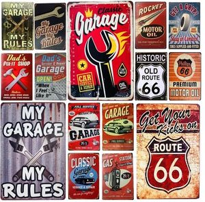 Vintage Araç Metal Kalay İşaretleri Baba Garaj Duvar Çıkartmaları Benim Garaj Gaz Yağı Rustik Plak Rotası 66 Poster Man Mağara Tabakları Pub Duvar Dekor Kişiselleştirilmiş Sanat Dekoru 30x20 W01